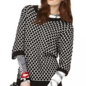 Kirna Zabete Black Cream Chunky Knit Oversize Sweater Women's Size Large